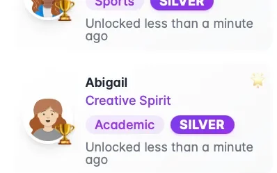 Recent achievements widget on the class dashboard
