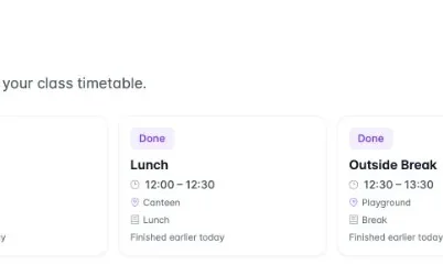 Teacher personal dashboard with today's teaching schedule