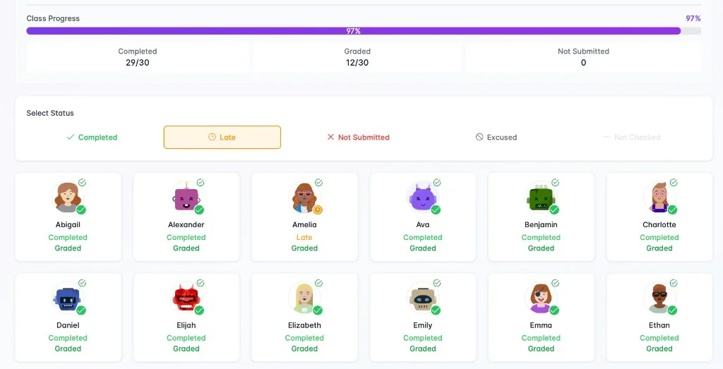 Morning homework check-in with class progress
